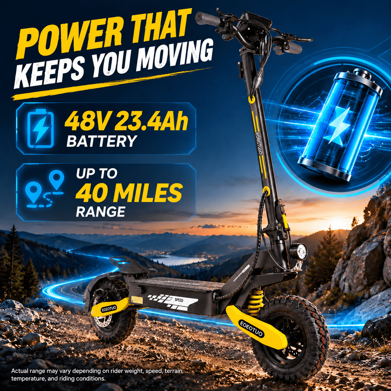 EOEOTWO Electric Scooter for Adults, 1200W Motor Up to 30MPH, 48V 23.4Ah Battery 40 Miles Range, 11" Off-Road Tires E-Scooter with Full Suspension UL2272