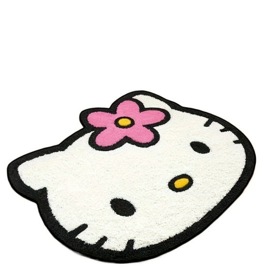 Kitty Plush Doormat | Adorable White Rug with Pink Flower Design, Soft Polyester Carpet for Living Room, Bedroom, Office & Yoga Studio Decor - Perfect Gift Idea, Kitty Room Decor