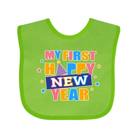 

Inktastic My First Happy New Year Colorful with Stars Boys or Girls Baby Bib