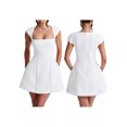 thumbnail image 2 of Rdhnmea Women's Cap Sleeves Mini Dress Solid Color Square Neck Slim A-Line Dress with Pockets Party Short Dress, 2 of 9