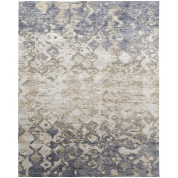 3' X 5' Ivory Tan and Blue Ombre Power Loom Area Rug