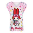thumbnail image 4 of Kuromi And My Melody Womens Summer Tops Ruffle Short Sleeve Tunic Tops V Neck Loose Fit Flowy T-Shirts, 4 of 7