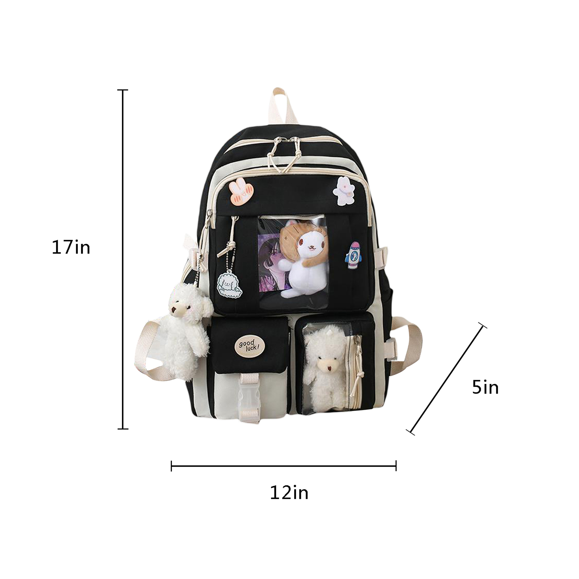 Cute Backpacks for Teen Girls, 16 Inch Kawaii Backpack with Kawaii Pin and Accessories, 5Pcs Backpack Set,Backpack,Drawstring Bag, Shoulderbag, Pencil Case and Wallet - image 2 of 7