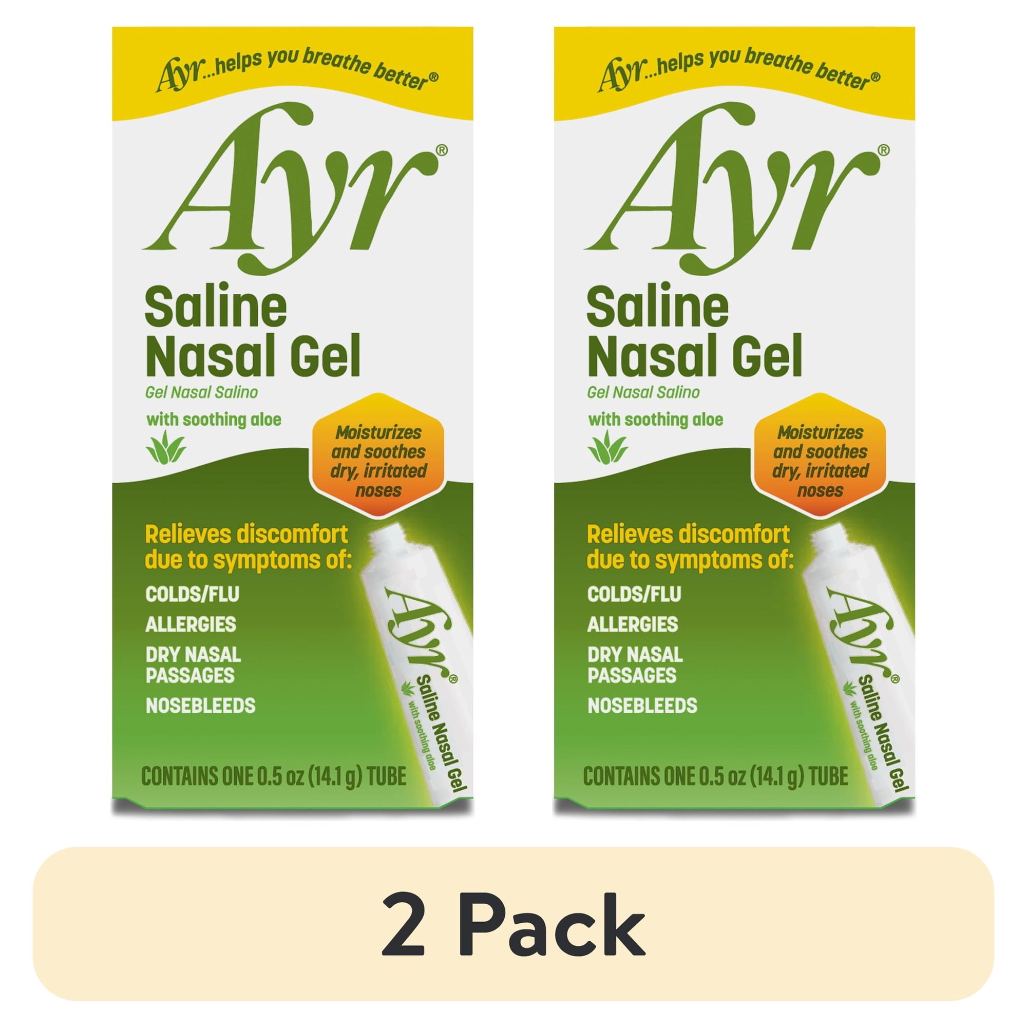 (2 pack) Ayr Saline Nasal Gel with Soothing Aloe, For Dry Noses, 0.5 oz