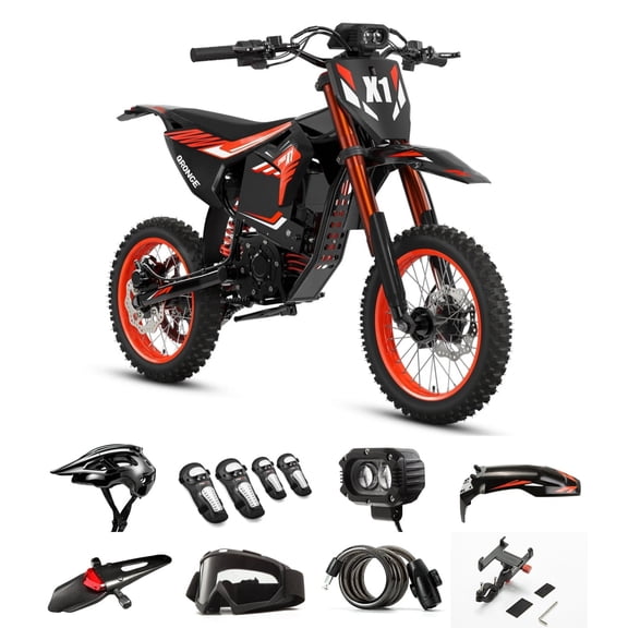 Qronge X1 Spark Electric Dirt Bike for Adults 4500W Peak, 60Miles Range & 50 mph, 60V 28.8AH Battery, Dual Hydraulic Brakes, Full Suspension, 14"/12" E-Dirt Bike with Accessory Pack, UL2849 by SGS
