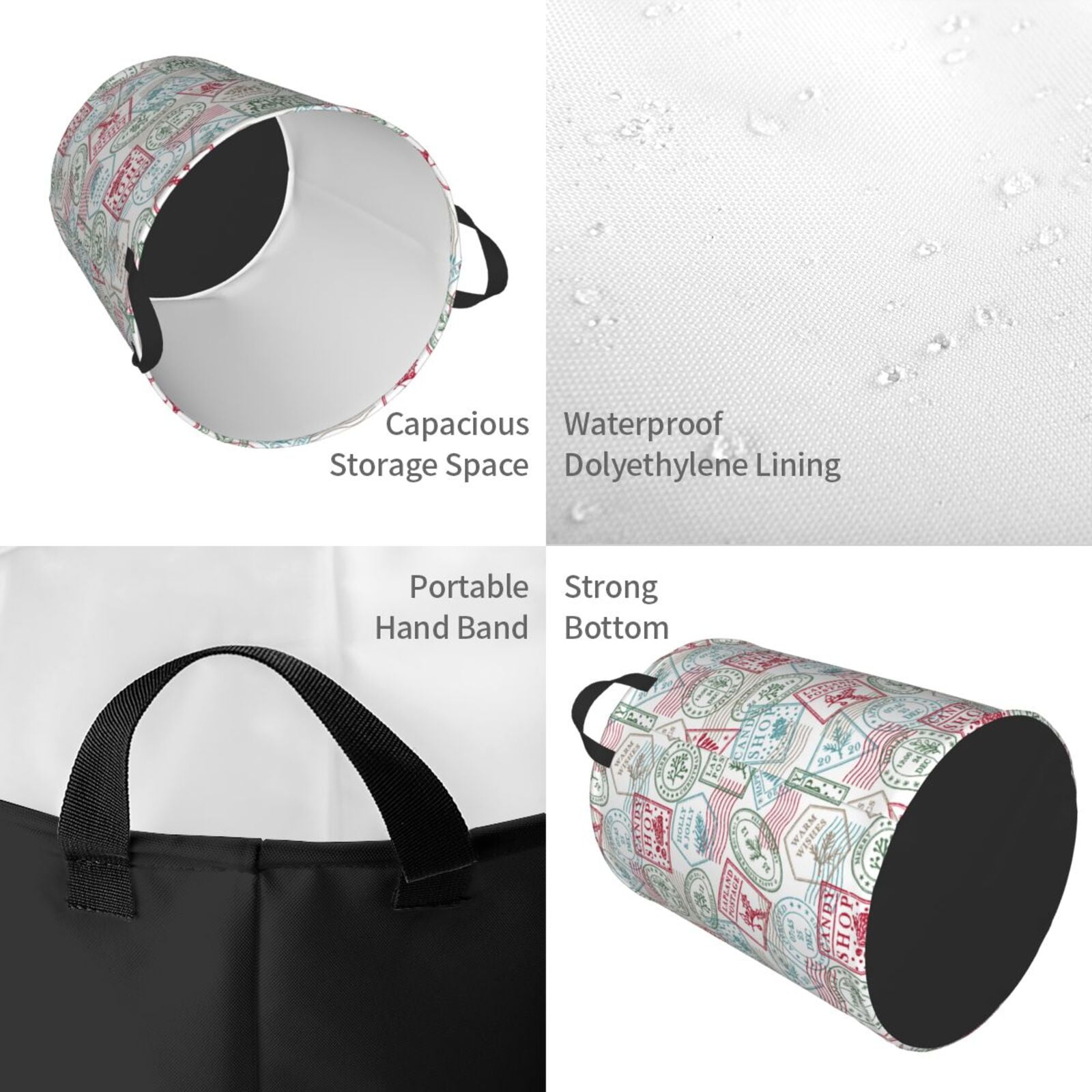 Large Laundry Basket with Handles - funny Postmark print Kids Baby Dirty Clothes Laundry Hamper for Bedroom Aesthetic