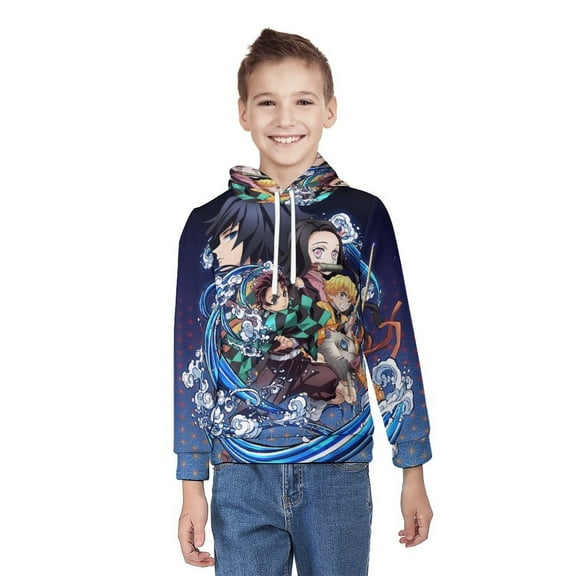 Demon Slayer Youth Hoodies Boys Girls 3D Printed Sweatshirt Fall Winter Clothes Long Sleeves Pullover Sweater S