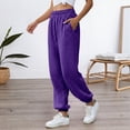 thumbnail image 2 of Bibifish Womens Pants Solid Color Sports Casual Drawstring Waist Pants Wide Leg Design Streetwear Long Trousers With Side Pockets, 2 of 5