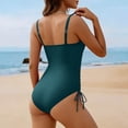 thumbnail image 4 of Wo-Fusoul Swimsuit for Women, Solid Color with Chest Cushion and No Steel Ring Support, Loose Drawstring Split One Piece Swimsuit Set, Includes 1Pc Swimsuit and 1Pc Swimsuit Bottom, 4 of 7