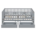 thumbnail image 5 of Twin Size Solid and Stable Wood Daybed with Fence Guardrails and 2 Drawers, Split Into Independent Floor Bed & Daybed (Gray), 5 of 16