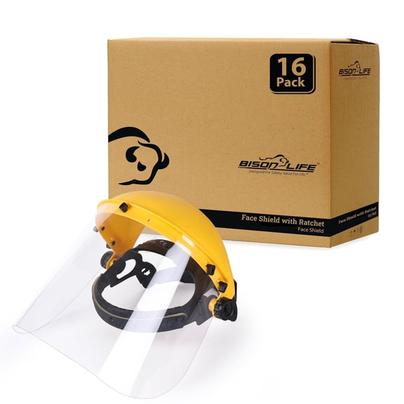 Safe handler Face Shield with Ratchet, Reusable Full Facial Protection, Yellow (Pack of 16)