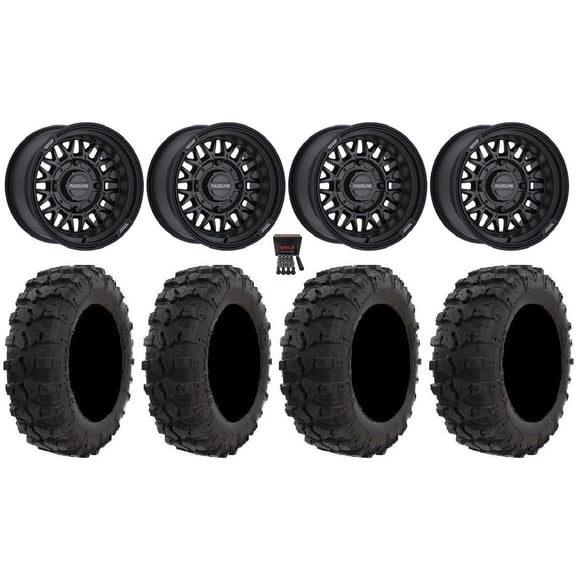 Raceline Omega 14" Wheels Black 26" Dual Threat Tires Can-Am Commander Maverick Renegade Outlander Defender
