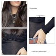 thumbnail image 2 of Long Sleeve Off Shoulder Top Women Elegant Pure Color Slim Fit Mesh Ruched T Shirt Blouse For Party, 2 of 4