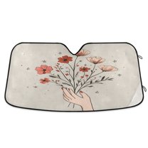 Yayeee Car Windshield Sun Shade Universal Fit Front Visor Protector, Red Flower