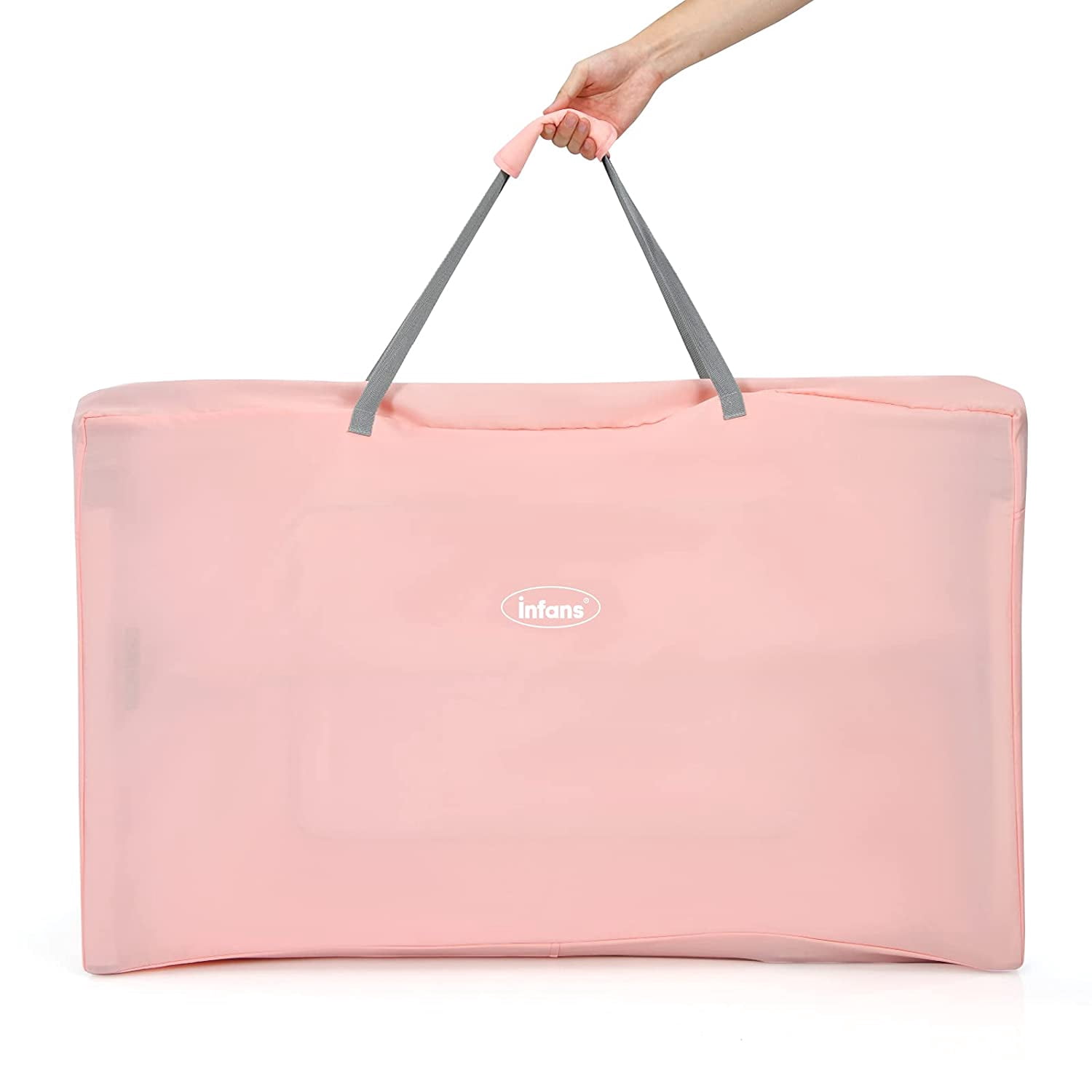 INFANS 3 in 1 Baby Bassinets, Bedside Sleeper for Newborn, Folding Crib with Mattress, Travel Bag, Wheels, 4-Sided Mesh, Easy to Assemble Cradle Co Sleeper Stationary Rock, Pink