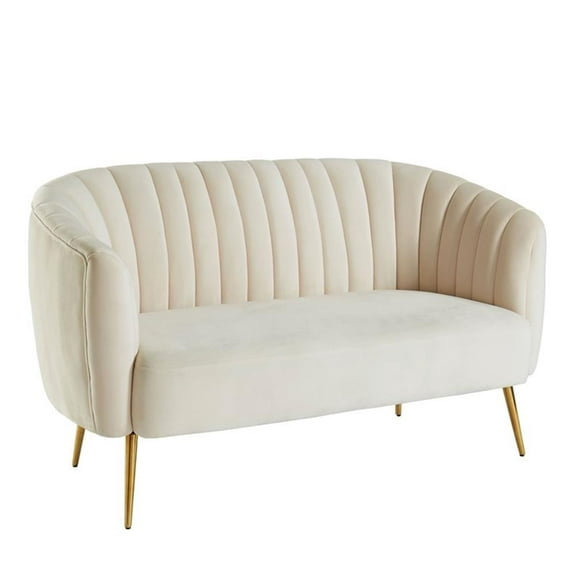 Furniture of America Darque Contemporary Fabric Upholstered Loveseat in Ivory