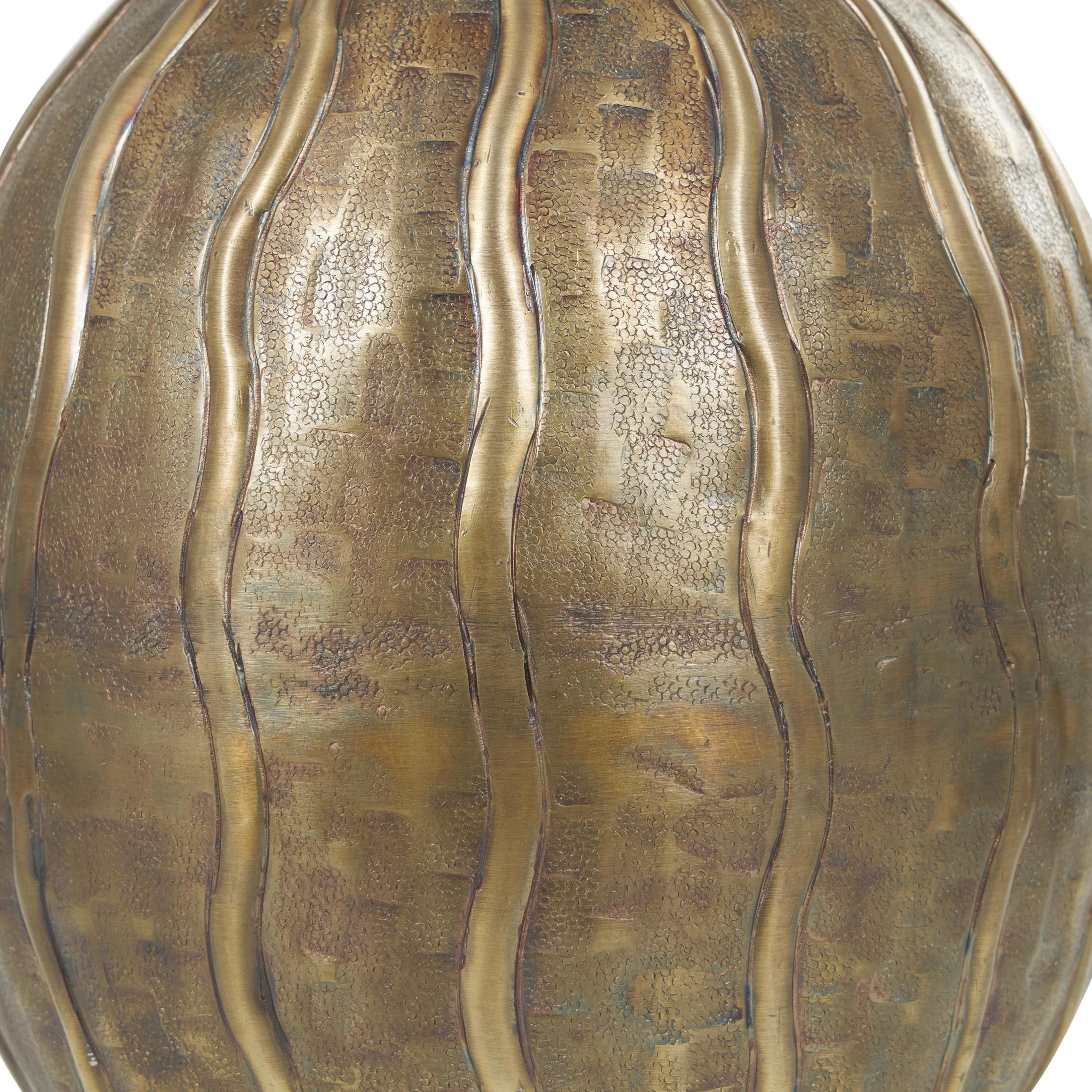 DecMode 12" Snakeskin Inspired Brass Metal Vase with Dimensional Wavy Accents