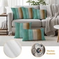 thumbnail image 5 of Teal Brown Wooden Outdoor Pillow Covers 16x16 Set of 2,Waterproof Patio Throw Pillowcase Protectors,Farmhouse Vertical Striped Art Decorative Pillow Shams Cushion Covers for Seat Bed Couch Sofa, 5 of 8