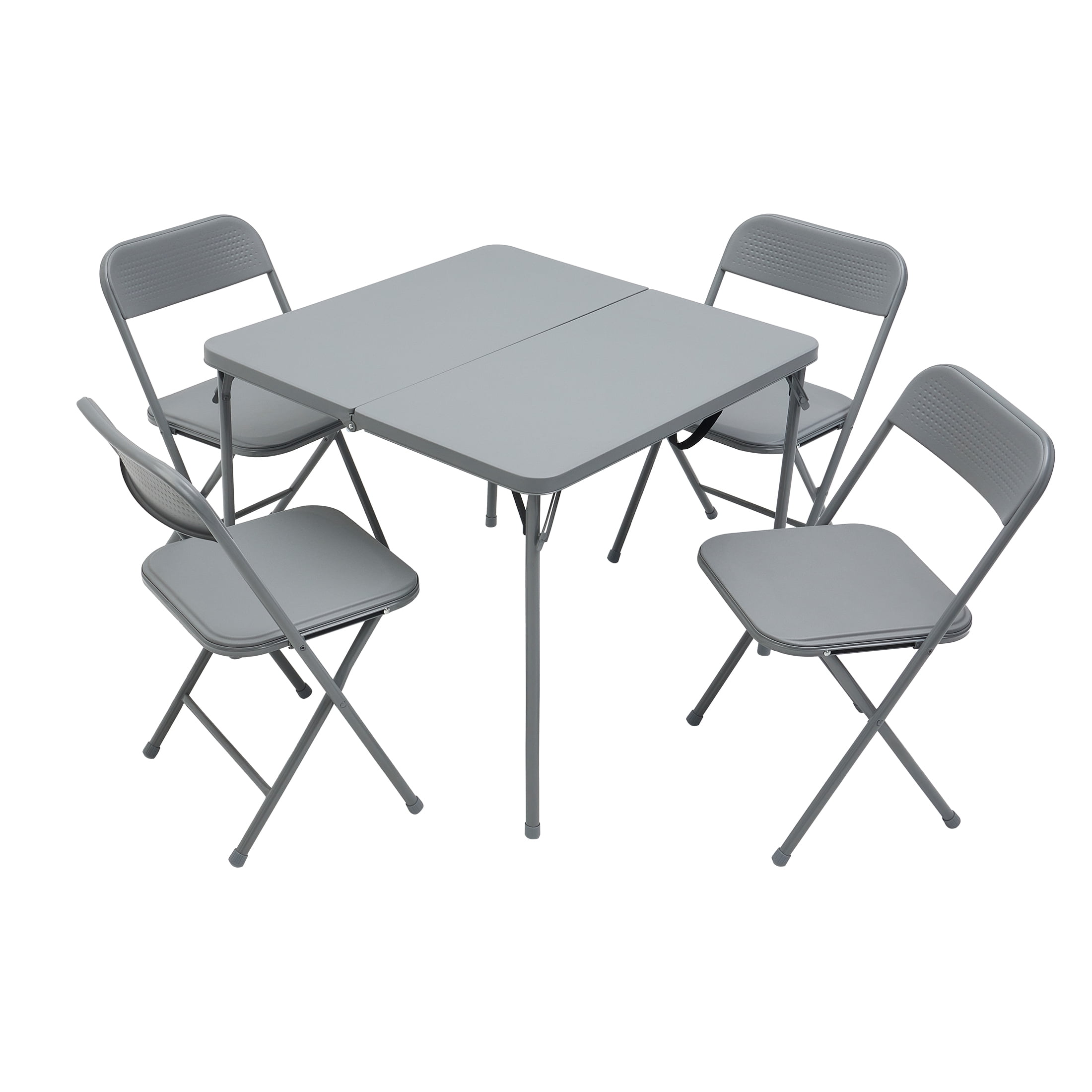 (3 pack) Mainstays 5-Piece 34 in Square Centerfold Folding Card Table and 4 Folding Chairs Set, Gray