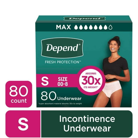 Depend Fresh Protection Incontinence Underwear for Women, Adult Diapers, S, 80 Count
