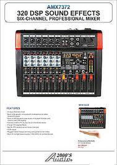 Audio2000'S AMX7372 Six-Channel Audio Mixer with 320 DSP Sound Effects, Stereo Sub Out with Sub-Out Level-Control Fader, Level-Control Faders on All Channels, and USB/Computer Interface