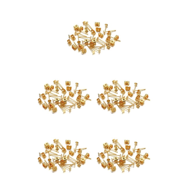 bedienty 100 Sets Ear Stud Tray Making Findings Earrings Stoppers Bottom Craft Hypoallergenic Earring Accessory Adults Using Gold Color/ 3mm 5Set