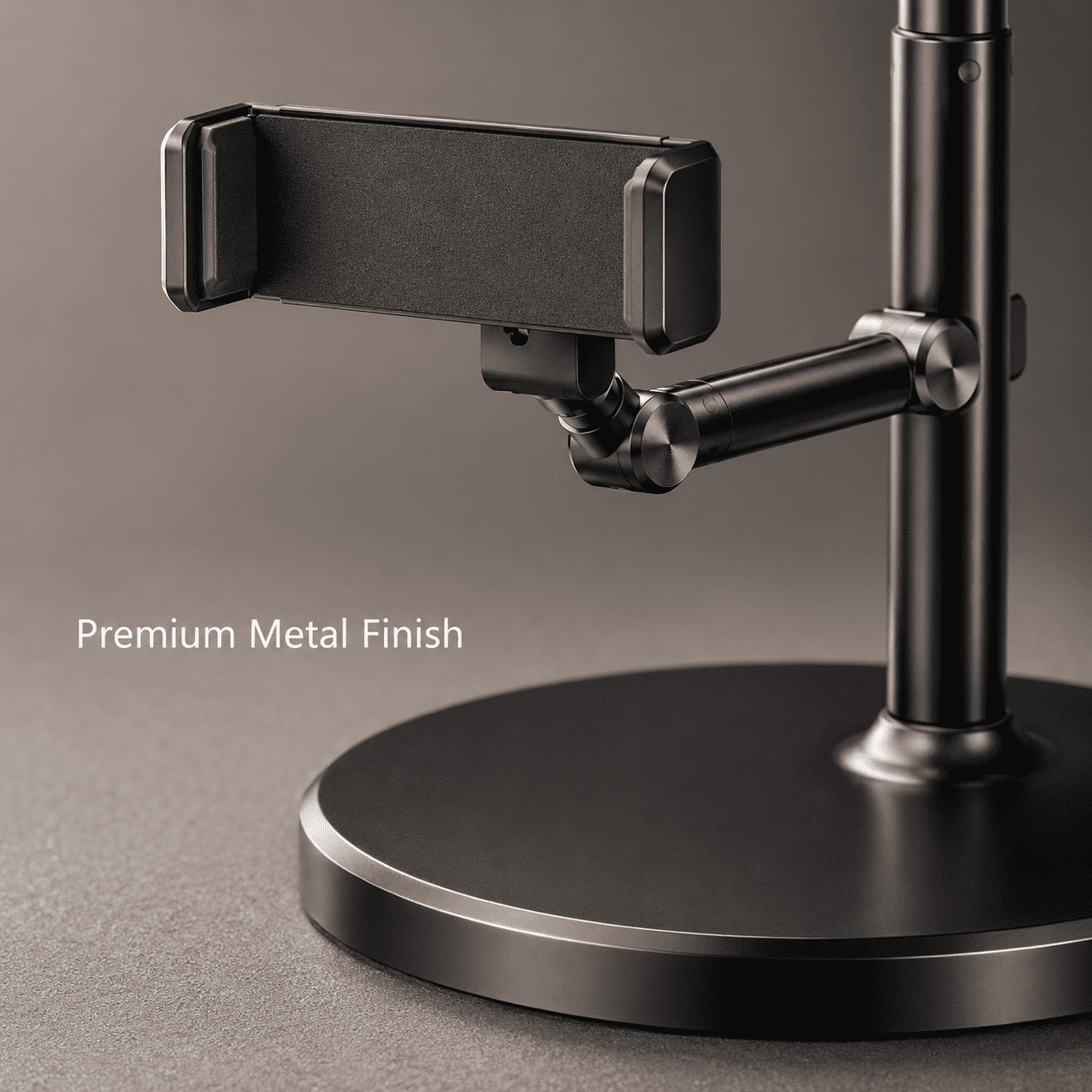 Universal Desktop Phone Stand, Height Adjustable Metal Smartphone Holder with Weighted Anti-Slip Base, 10x34.5cm Stable Cradle for iPhone, Samsung, and Tablets, Ideal for Video Calls & Home Office