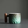 thumbnail image 4 of Cerámica Taza de café retro de cerámica Taza de café de cerámica con mango de madera de color sólido Taza de café de cerámica con esmalte degradado Taza de café hecha a mano para oficina, 4 of 6