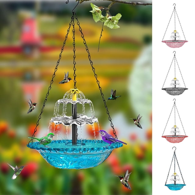 Solar Fountain Bird Bath Cascade Hanging Birdbath Solar Powered Water Fountain Birdbath Outdoor Hummingbird Bath Shower Bowl for Garden Patio Yard Decor