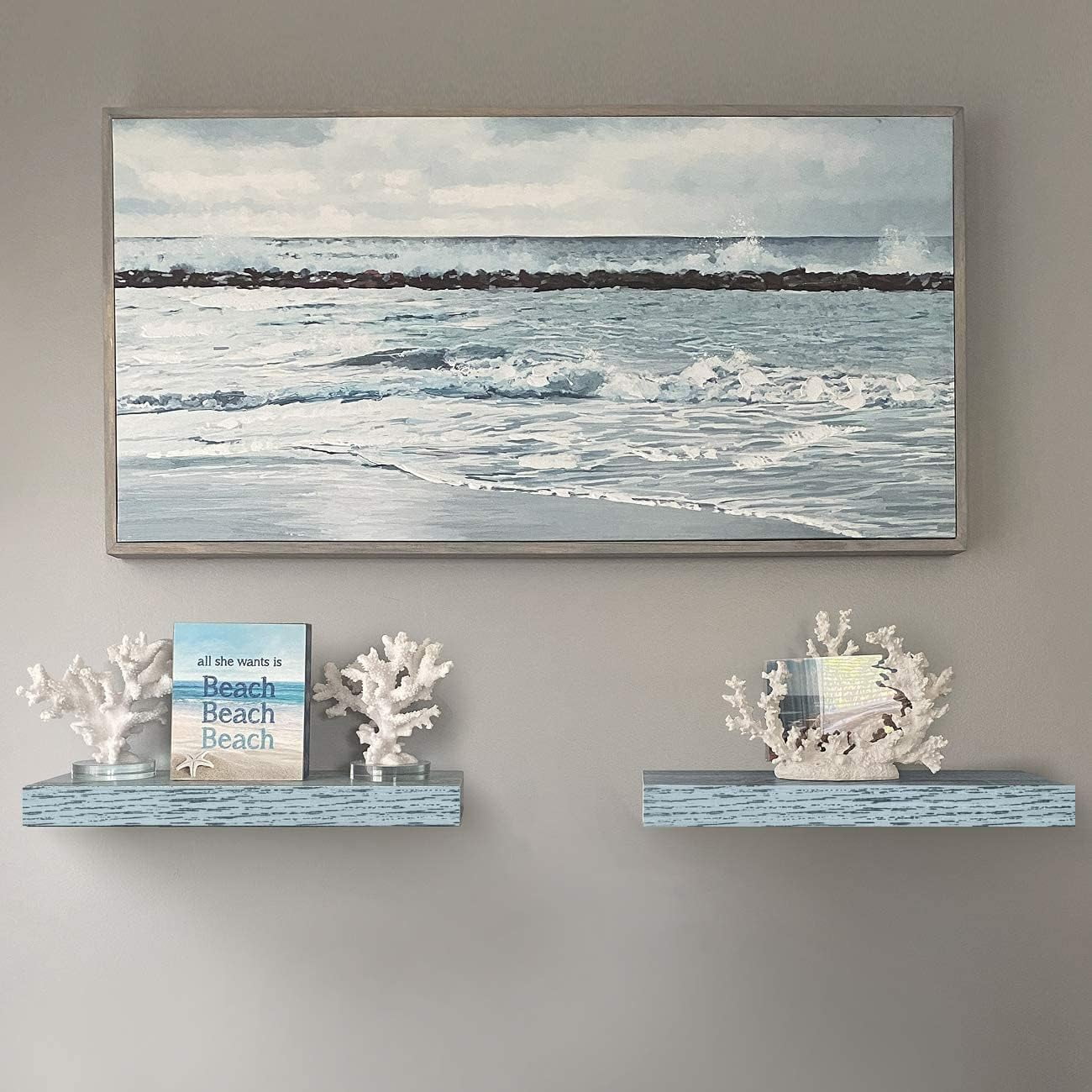 Sorbus 16.25" Blue Rustic Floating Shelves (Set of 2) – Wall Storage for Décor, Frames, Trophies