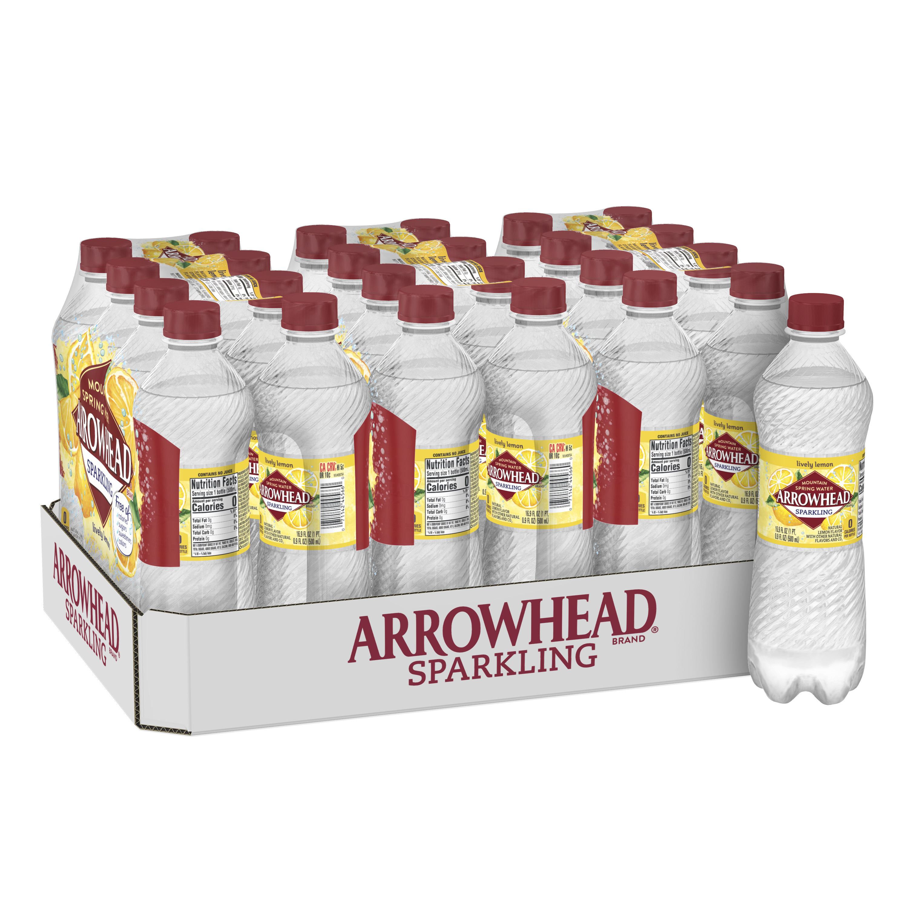 Arrowhead Sparkling Water, Lively Lemon, 16.9 oz. Bottles (24 Count