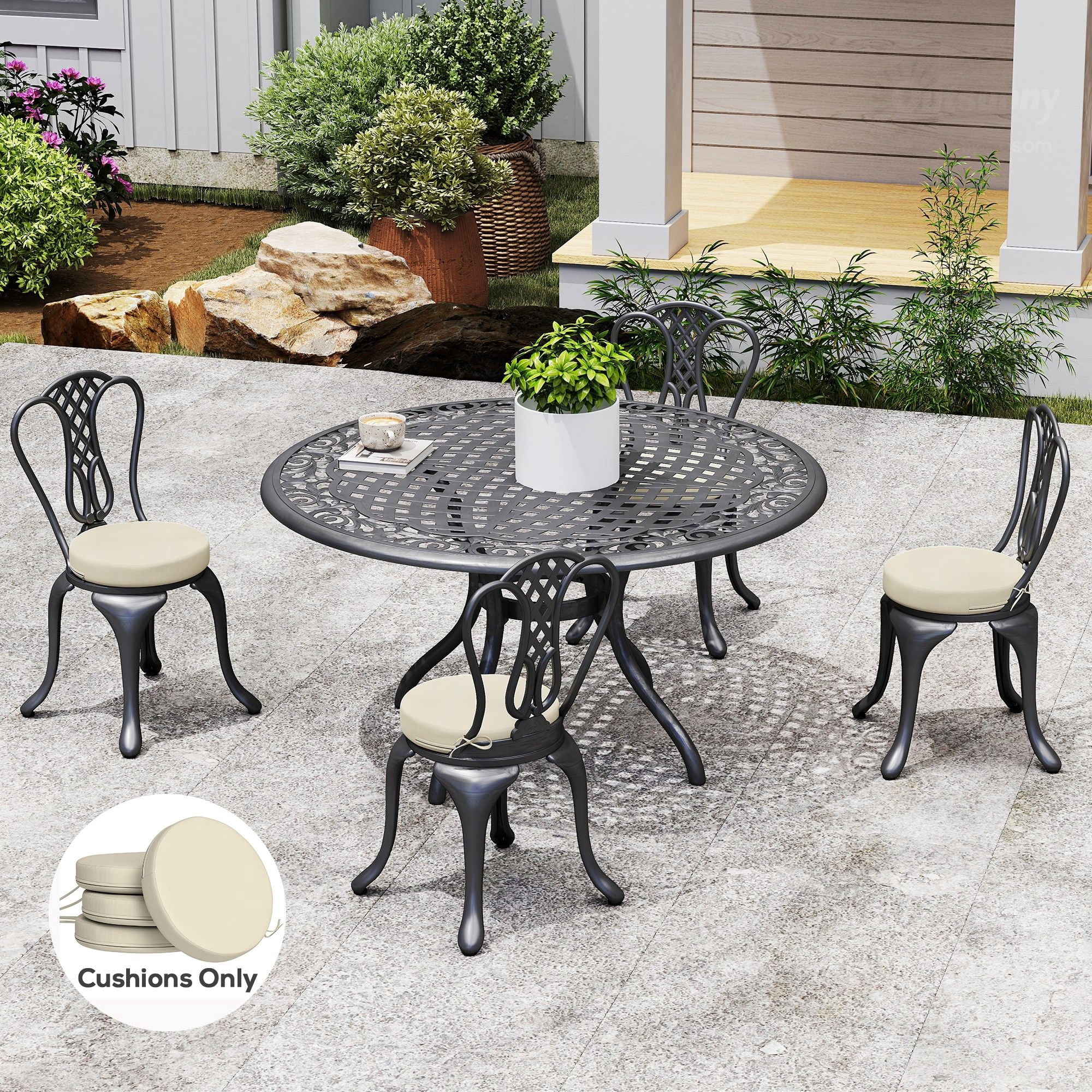 Alvantor Set of 4 Chair Cushions 3" Thick Round Seat Cushions for Dining Bistro Chairs, Machine Washable, 15" x 15", Cream White