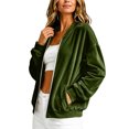 thumbnail image 5 of Xdegoge Womens Bomber Jackets Velour Long Sleeve Full Zip Up Vintage Casual Fall Winter Soft Y2K Trendy Outerwear with Pockets, 5 of 9