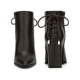 thumbnail image 2 of BLISSFUL STEP Pointed Toe Back Lace Up Chunky Heel Ankle Boots for Women Coffee (Size 9.5), 2 of 7