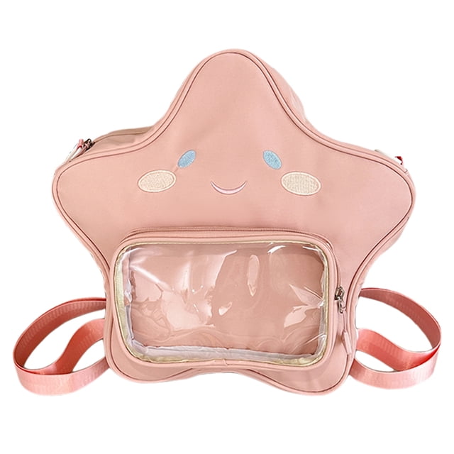 Mochila Bandolera Kawaii Daypack para Mujer Con Bolsillo Transparente Nailon