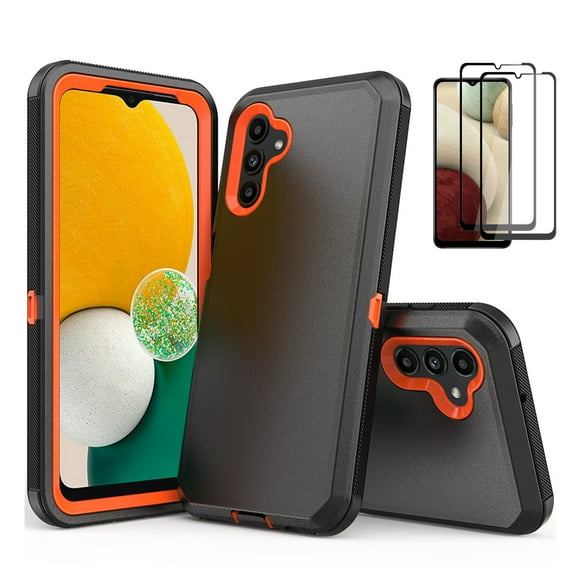 NIFFPD Samsung Galaxy A13 5G Case   Sreen Protector TPU PC Heavy Duty Hard Shockproof Armor Protector phone Case Compatible with Samsung Galaxy A13 5G (Black Orange)