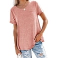 thumbnail image 1 of LUXUR Tee-Shirt Femme Manches Courtes Hauts Couleur Unie T-shirt Tunique Mode Blouse Col Rond T-shirt Rose TTG, 1 of 2
