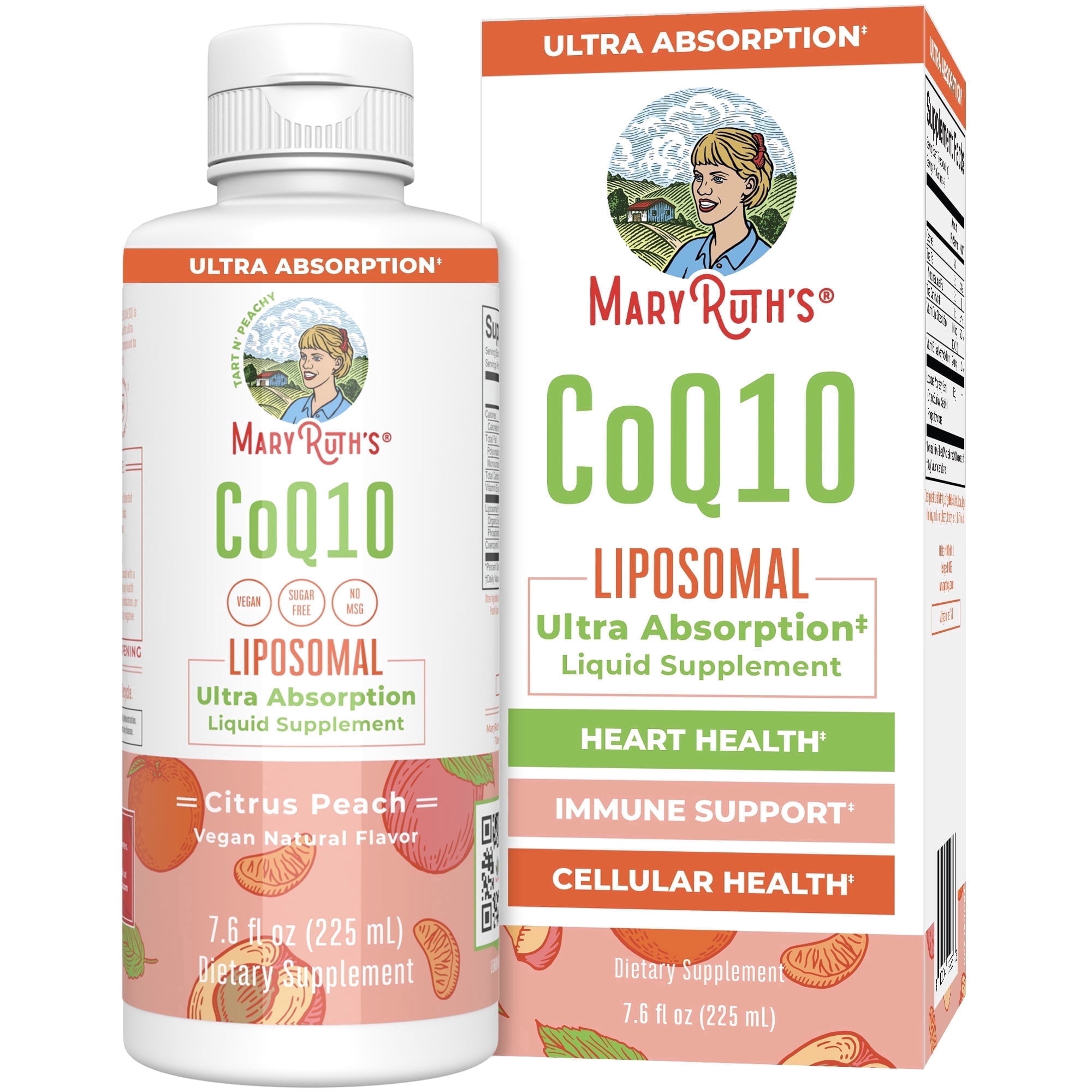 (2 pack) MaryRuth's Liquid Liposomal CoQ10 High Potency Antioxidant Energy Support Vegan Dairy-Free Gluten-Free Citrus Peach Flavor 7.6 fl oz