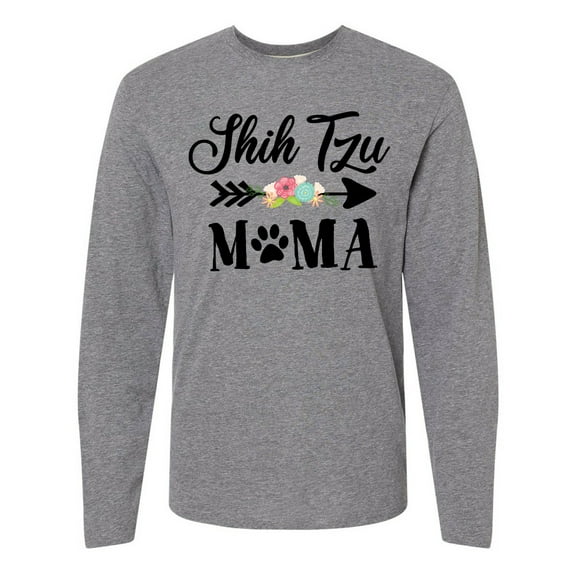 Inktastic Shih Tzu Mama with Flowers and Arrow Long Sleeve T-Shirt
