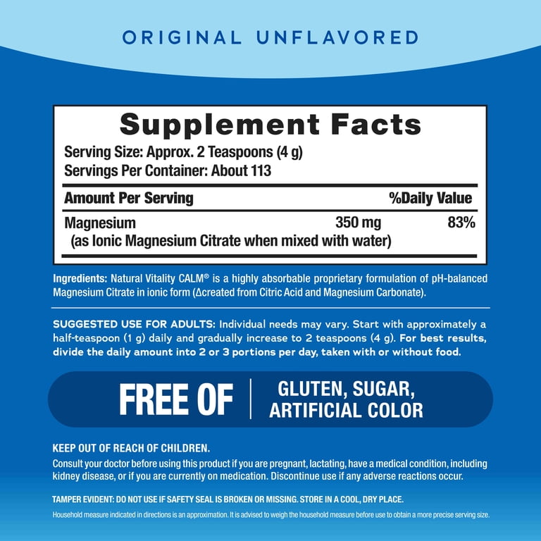 Natural Vitality Calm Magnesium Powder, Unflavored, 16oz photo 5