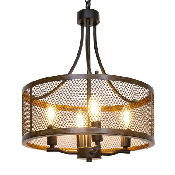 YANSUN Farmhouse Chandelier WIth Shade，4-Light Fixture Dining Room Light,Farmhouse Rustic Pendant Light for Dining Room, Kitchen Island, Hallway