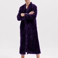 thumbnail image 2 of Previn Men's Flannel Robe Long Sleeve Winter Thick Long BathrobeZip Up House Coat Fuzzy Zipper V Neck Fleece Sleepwear Purple Small-Medium, 2 of 4