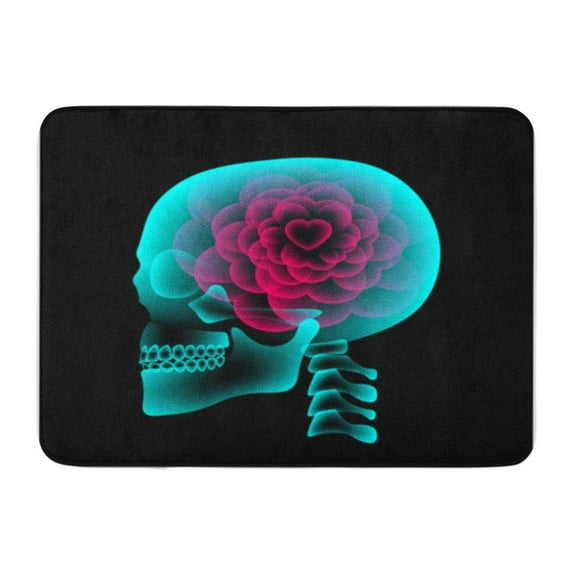KDAGR Skull X Ray Heart Flower Symbol Love Side View Glow in The Dark Copy Space Doormat Floor Rug Bath Mat 30x18 inch