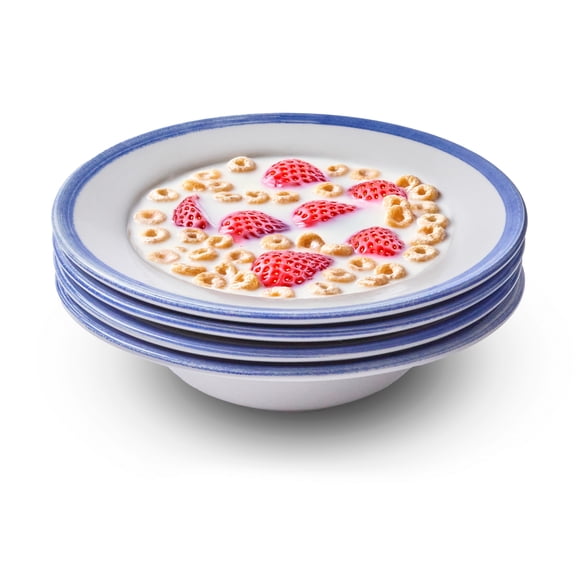 Portmeirion Potter's Brushstroke Oatmeal Bowl (Set of 4) - Ideal for Porridge, Soup, Desserts - Microwave & Dishwasher Safe Earthenware Bowls, Durable Dishware Collection - Made in UK (Blue)