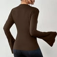 thumbnail image 4 of EchfiProm Bell Sleeve Tops for Women Coffee Pullover Y2k Long Sleeve Crew Neck Slim Fit Ladies Undershirts, 4 of 4