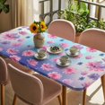 thumbnail image 3 of Spring Floral Table Cloths for 3 Foot Rectangle Tables, Purple Pink Blue Flower Botanical Ombre Patio Waterproof Elastic Fitted Tablecloths, Washable Rectangular Table Cover for Camping, 3 of 8