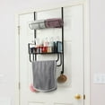 thumbnail image 3 of Over the Door Organizer, Metal Hanging Door Rack with Storage Basket and Hooks for Bedroom, Bathroom, Entryway, Black, 3 of 4