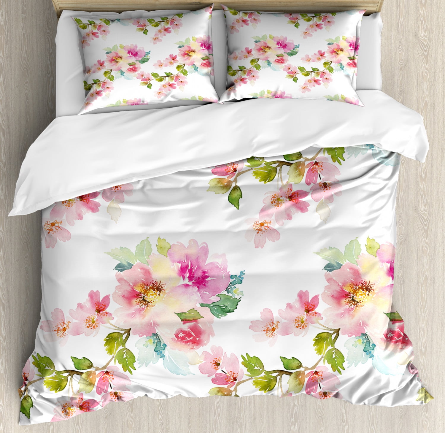 Floral Duvet Cover Set Watercolor Stylized Shabby Chic Nature