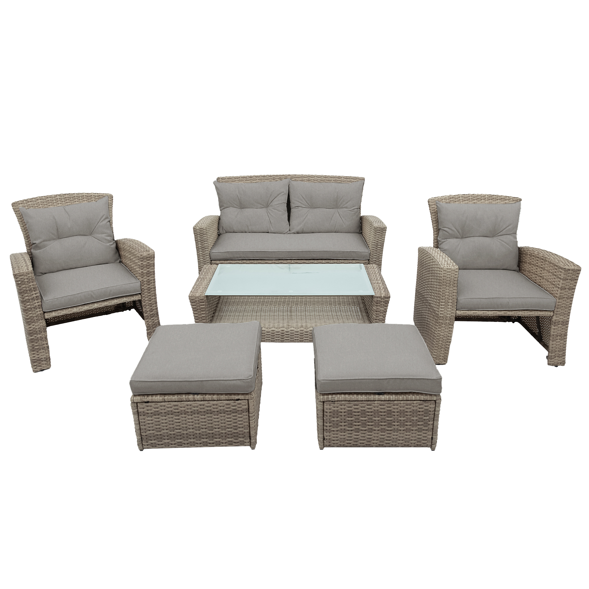 Gray Rattan Patio Sectional Set, SESSLIFE 6-Piece Outdoor Conversation Set with 1 Loveseat, 2 Chairs, 2 Ottomans, 1 Coffee Table, Patio Couches Sets for Porch Garden Balcony - image 4 of 9