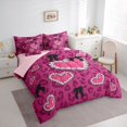 thumbnail image 2 of Manfei Cartoon Loves Pattern 7-Piece King Bedding,Pink Leopard Print King Bed in a Bag,Pink Reversible, 2 of 7